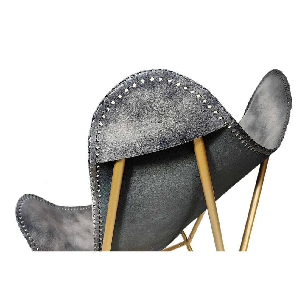 Handmade Buffalo Gray Leather Butterfly Chair Folding Modern Sling Lounge Accent
