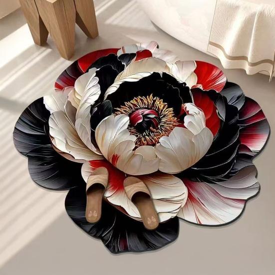 Коврик для пола 3D цветочный дизайн Нескользящая точечная тисненая основа Дверной коврик Быстросохнущий Впитывающий Коврик для входа в ванную