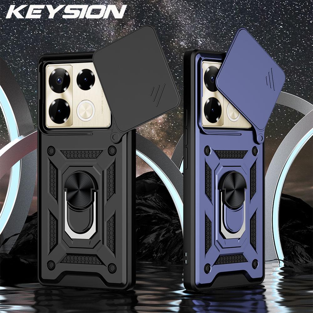 KEYSION Ударопрочный чехол для Infinix Note 40 Pro+ 5G Slide Camera Protection Metal Ring Stand Phone Cover для Infinix Note 40 4G