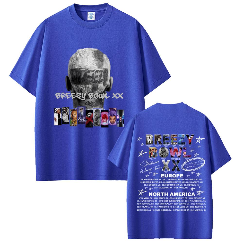 Rapper Chris Brown Breezy Bowl XX Tour 2025 T Shirt Unisex Women Hip Hop Fashion T-shirt High Quality Cotton Short Sleeve Tees Tops