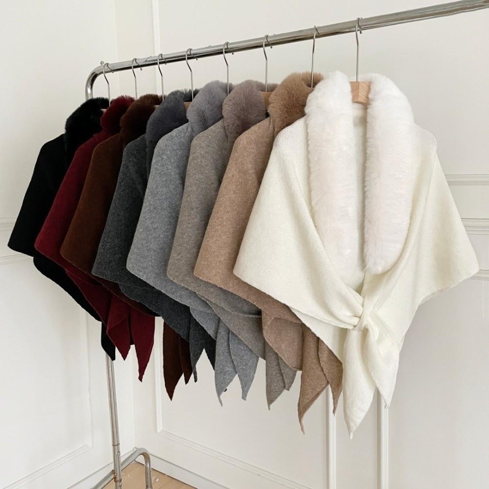 Faux Fox Fur Knit Shawl Warm Triangle Scarf Elegant Faux Fur Collar Wrap Outdoor