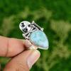 Natural Larimar Promise Skull And Bone Adjustable Ring 925 Silver For Women