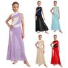 Girls Modern Dance Costume Mock Neck Sleeveless Back Invisible Zipper Ruched Mesh Overlay Bodice Side Split Dress