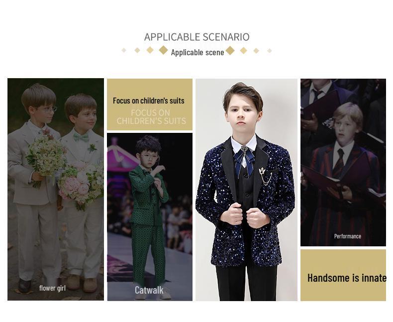 Красивый мальчишеский смокинг: Комплект с пайетками для выступлений и подиумов