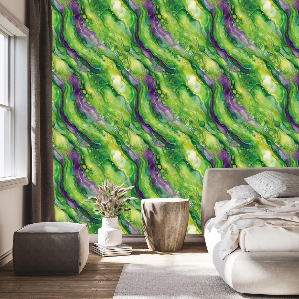 Ink Green, Lime and Purple Wallpaper for Living Room and Bedroom 50x1000