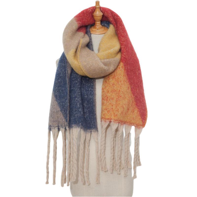 Жаккардовый утолщенный шарф с кисточками с геометрическим рисунком и зимняя шаль осенняя теплая