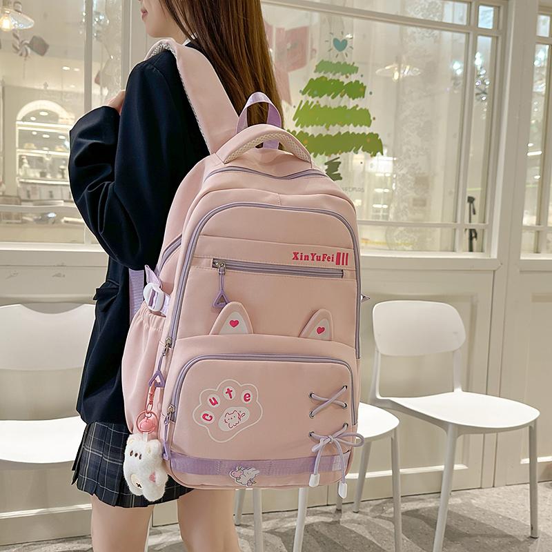 Cartoon Cat Студенческий школьный рюкзак женский легкий рюкзак с несколькими отделениями большой емкости