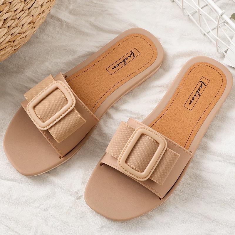 2024 Causal Women Slippers Flat Bottom Beach Shoes for Ladies Trend  Design Summer Outside Big Size Open Toe Female Slides Black