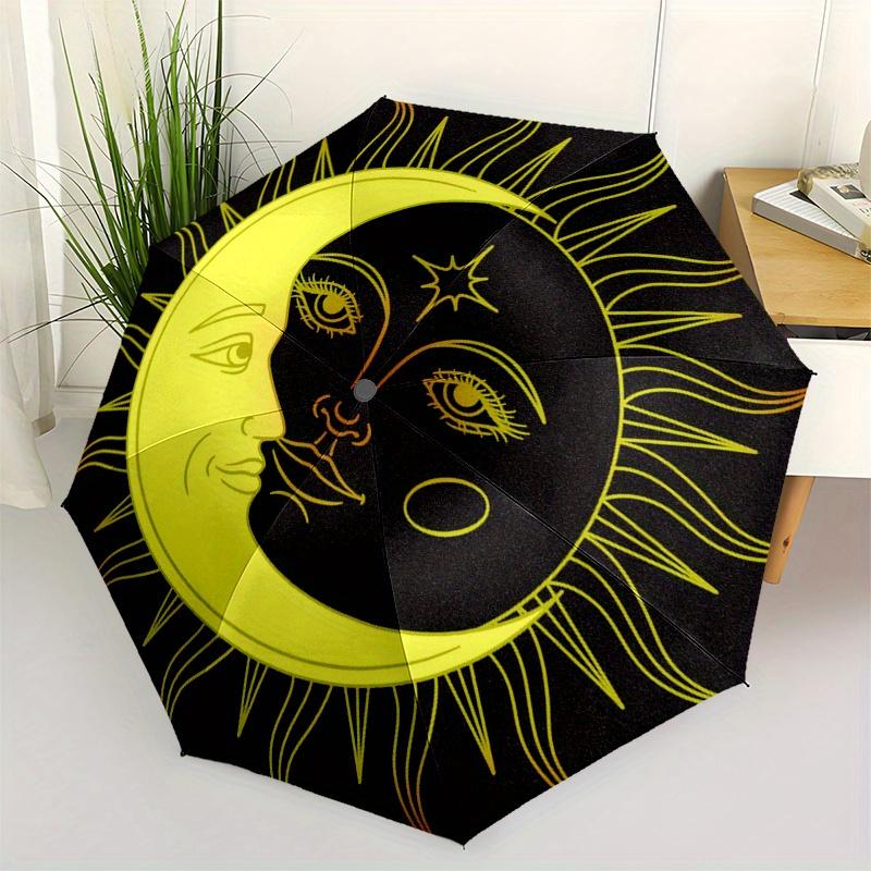 Golden Sun & Moon Face Umbrella, Portable 3-Fold Umbrella for Men & Women,Christmas Gift ES176