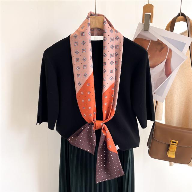 Silk Ribbon Scarf Satin Headkerchief Luxury Long Hair Hand Design Fashion Print Wrist Foulard Bandana Neck Tie Scarves