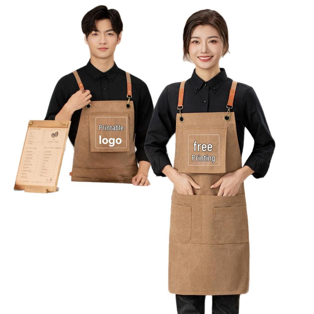 Premium Waterproof Canvas Apron for Catering, Baristas, Baking, Milk Tea Shops - Custom Logo Workwear