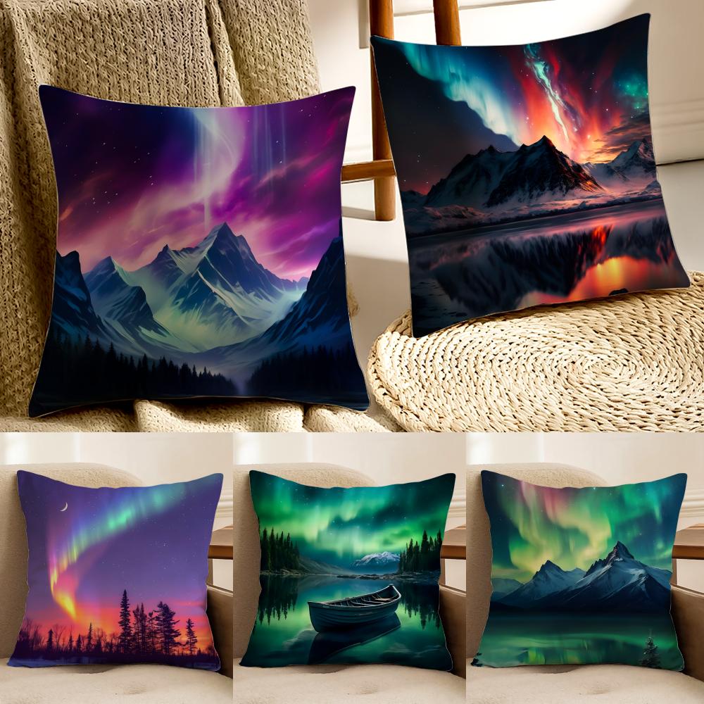 Reathtaking Natural Scenery Art Winter Aurora Cushion Cover Pillowcase Antidustmite living Room Sofa Decor Cushion Room
