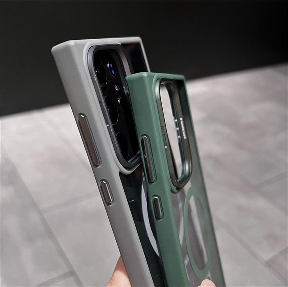 Магнитный прозрачный чехол с кронштейном для камеры для Samsung S24 Ultra S23 S22 Plus для беспроводной зарядки Magsafe, ударопрочный прозрачный чехол