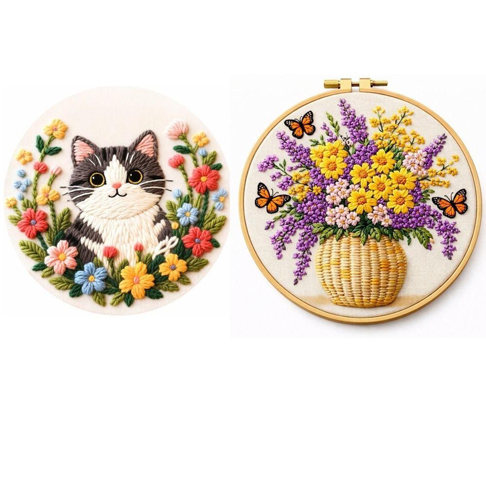 DIY Embroidery Kit Colorful Needlework Craft Animal Embroidery Flower Sewing Kits Beginners