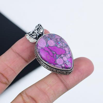 Серебряный кулон с натуральным фиолетовым бирюзовым драгоценным камнем из стерлингового серебра 925 пробы - дизайн груши ручной работы, повседневное ювелирное украшение в подарок для нее