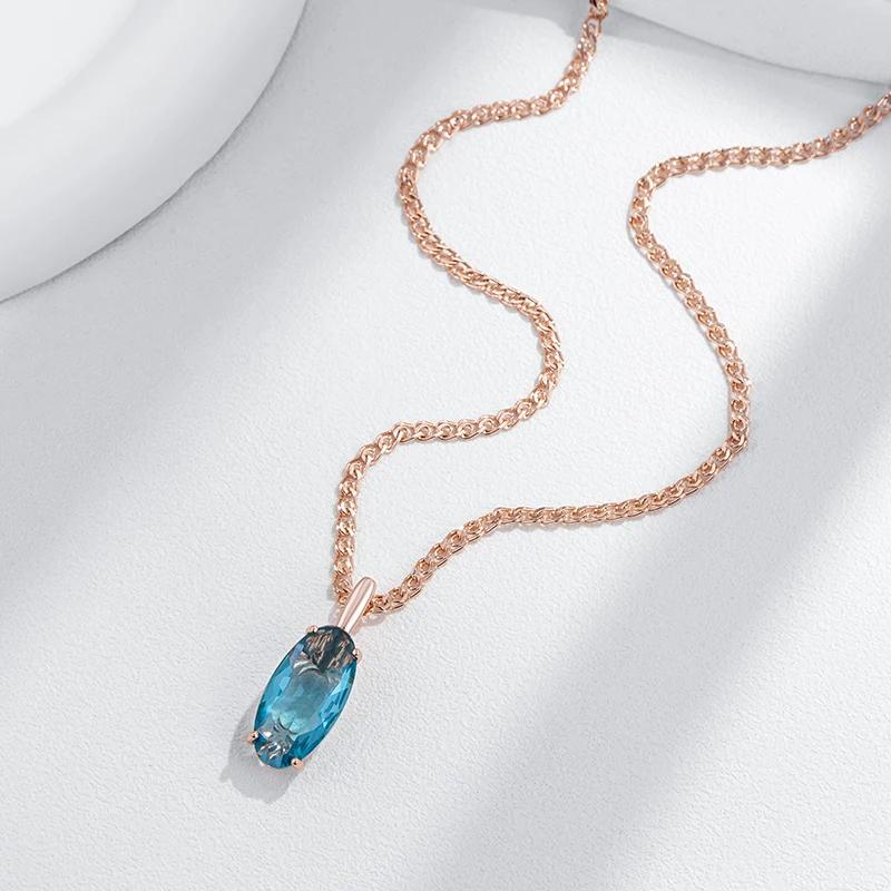 Большой овальный голубой циркон кулон ожерелье золотая цепочка булавка 50 см женская мода бижутерия