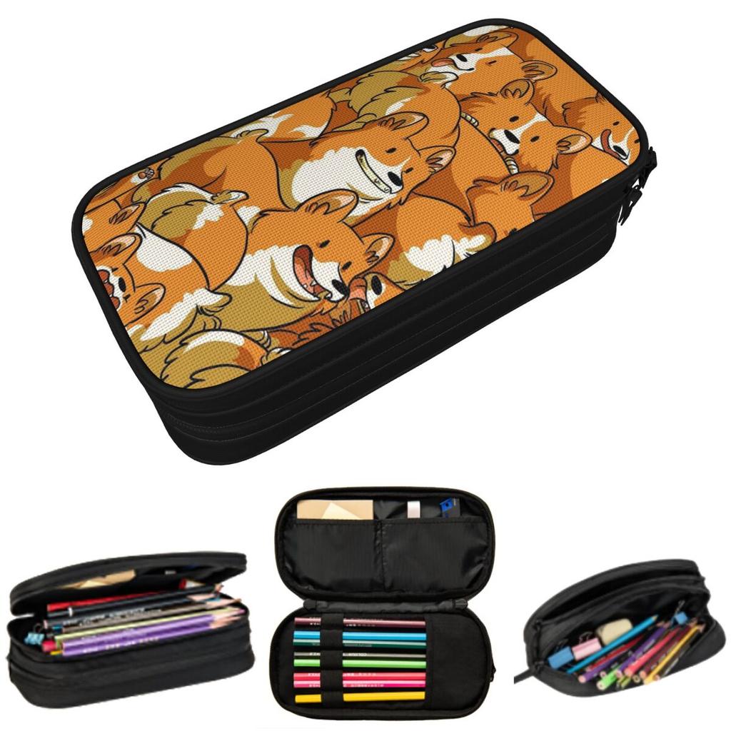 Cute Pet Dog Corgi Pattern Pencil Case for Kids School Pen Box Pencil Bag Stationery Supplies Pen Holder Bag