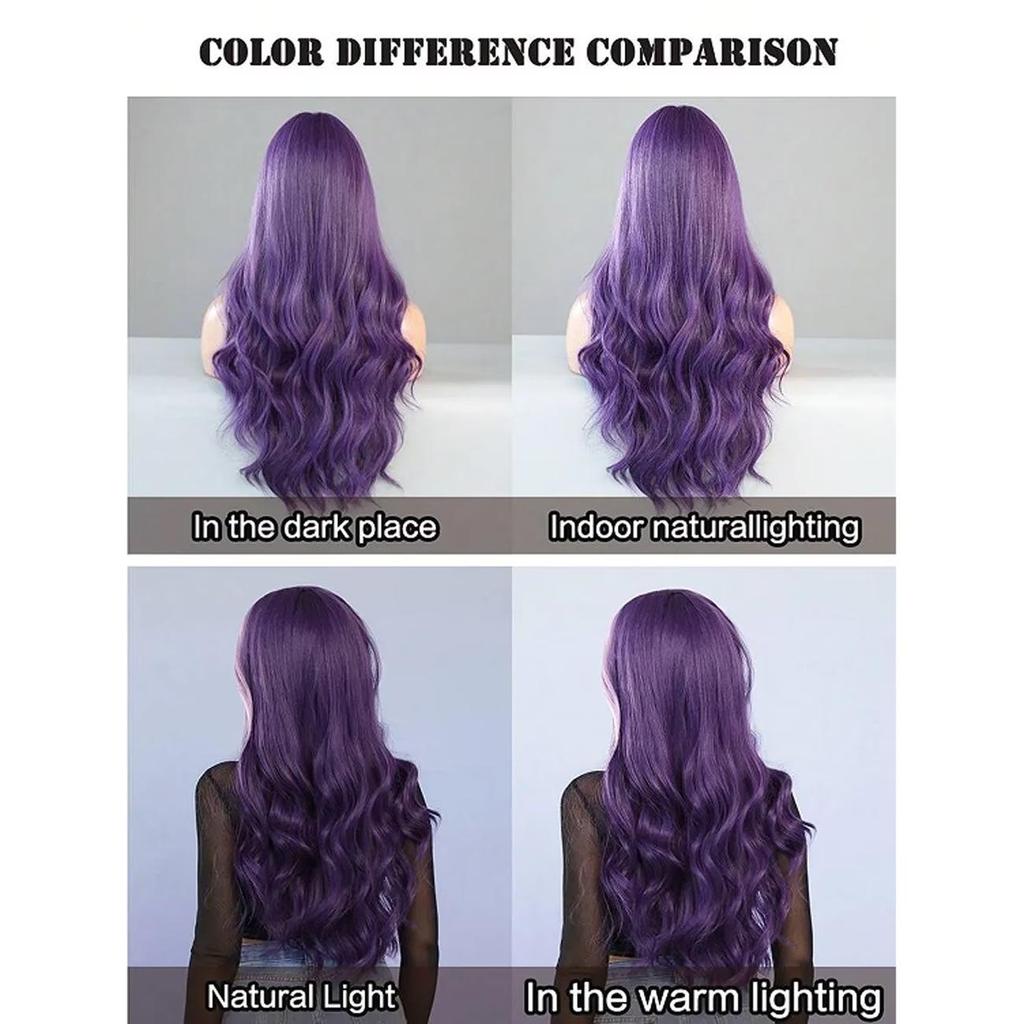 28 Inch Long Wave Synthetic Hair Purple Middle Part Wigs for Women Cosplay Daily Use