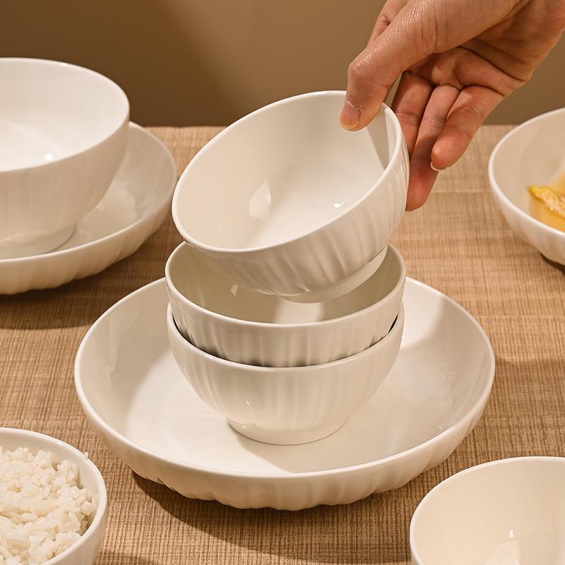 Household Ceramic Rice Bowl 4.5 Inch Japanese Stripe New Simple White Tableware High Aesthetic Underglaze Colour Solid Soup Bowl