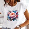 (Азиатский размер) Футболка с милым трендовым цветочным принтом Женская женская футболка Верхняя одежда Повседневная модная цветочная футболка с коротким рукавом с графическим принтом для женщин