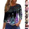 Women's Fashion Casual Round Neck 3/4 Sleeve Loose Printed T-Shirt Ladies Top