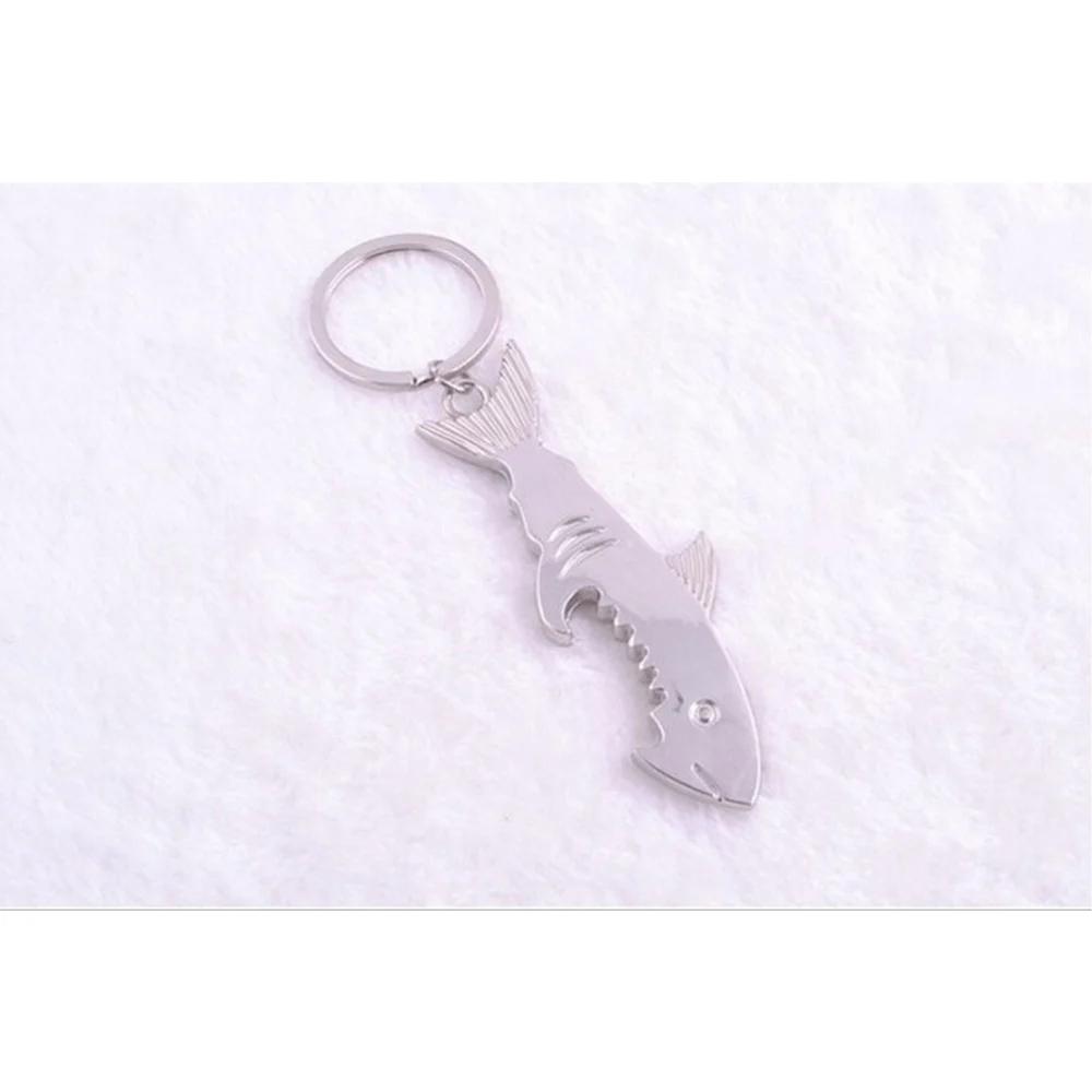 Открывалка для бутылок в форме акулы, брелок из цинкового сплава серебристого цвета, открывалка для пивных бутылок, уникальный креативный подарок, барные принадлежности