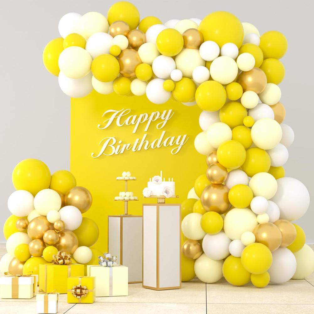 Pastel Yellow Balloons Garland Yellow White Gold Balloon Arch Kit Wedding Anniversary Kids Birthday Party Baby Shower Decoration