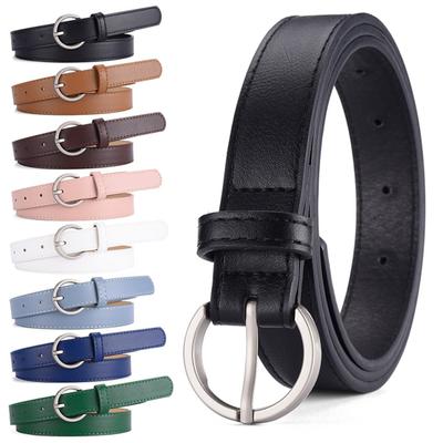 Женский ремень с несколькими отверстиями, регулируемой длины, с круглой пряжкой, из искусственной кожи, пояс для платьев, рубашек, свитеров, джинсов, тонкий ремень EMA