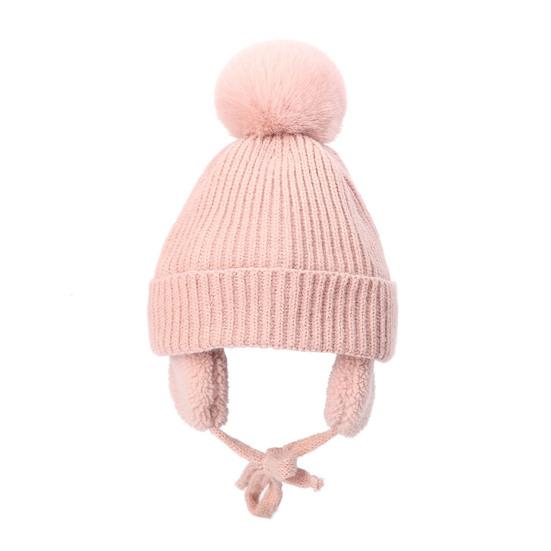 Yousheng Children Hat Thickened Wool Knit Hat with Pom-Pom Ball Decor Extended Ear Flaps Design Fleece Lining Warm Winter Hat