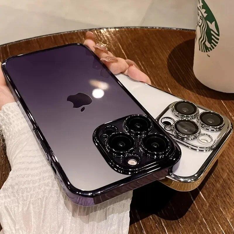 Роскошный прозрачный чехол для телефона с покрытием для IPhone 15 14 11 12 13 14 Pro Max Mini XS X 15 Plus, силиконовая мягкая пленка для объектива из ТПУ, защитная крышка