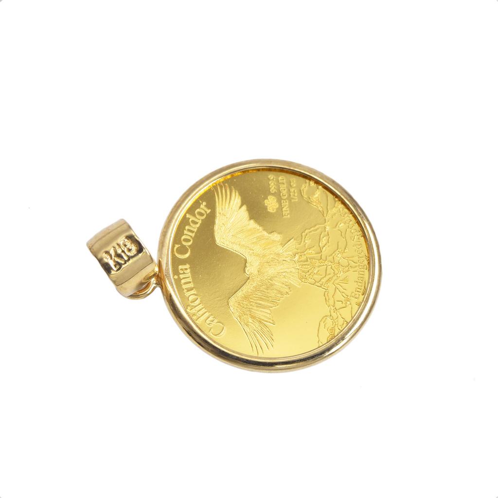 K24 Pure Gold Coin Pendant Wolf Condor K18 Simple Frame Engraved [Speranza] & 1/25oz