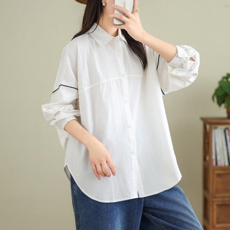 Autumn Vintage Plus Size Women Blouse Coat Jackets Solid Basic Long Sleeve Loose Button Outerwear