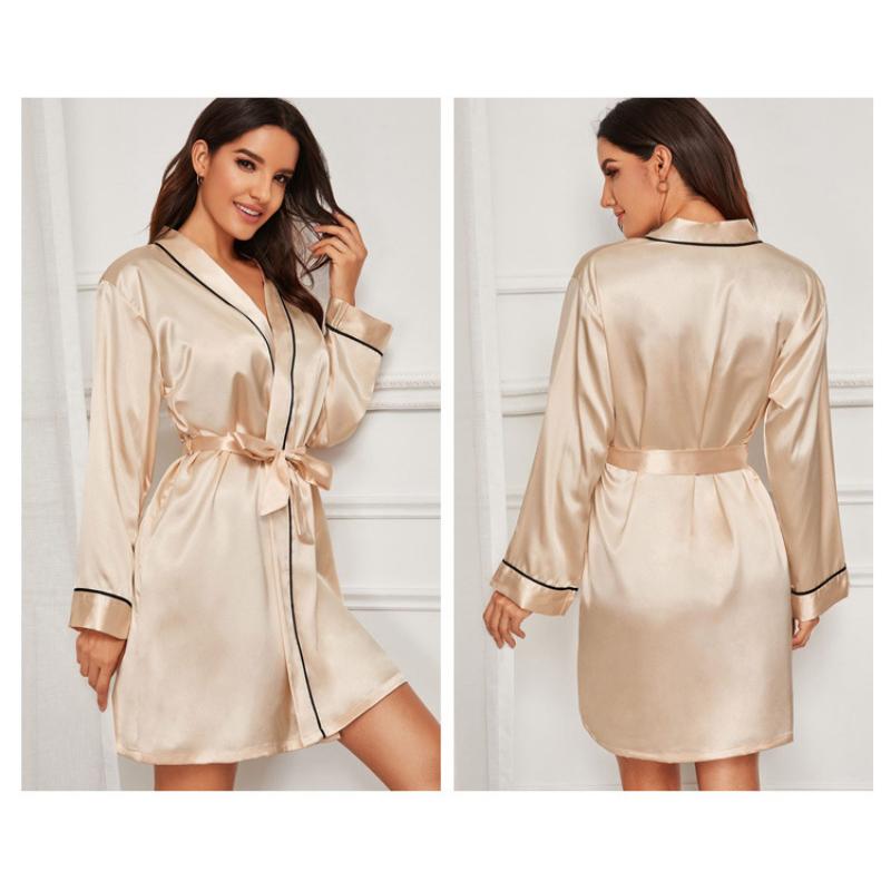 Новая сексуальная простая пижама на шнуровке, халат с длинными рукавами, кардиган, халат, свободная, удобная, повседневная, искусственный шелк, домашняя одежда