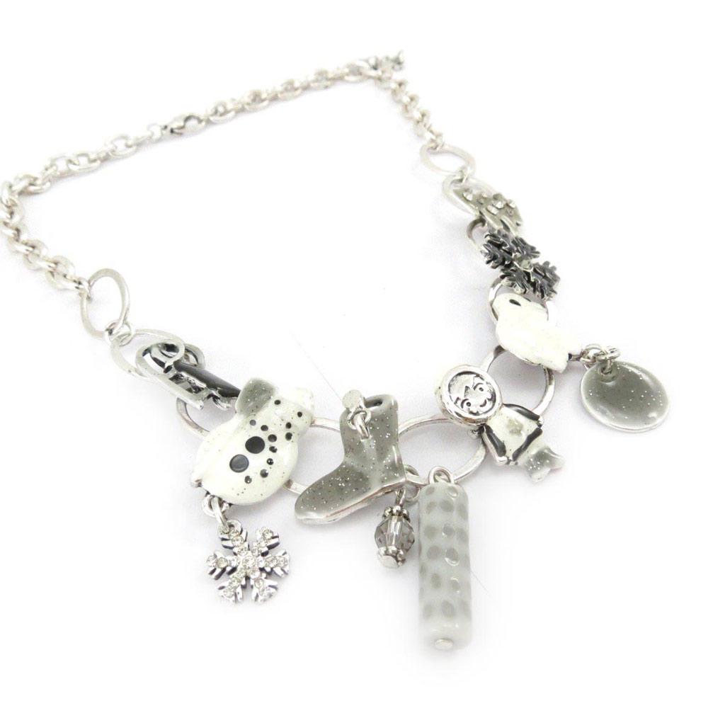 NOA [J5371] - Дизайнерское колье «Merry Christmas» бело-серый