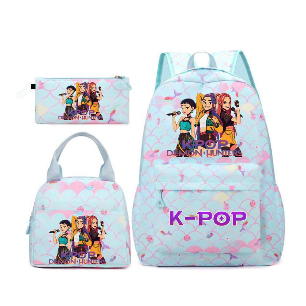 KPop Охотники на демонов Персонажи Красочный Рюкзак Набор из трех предметов Руми Мира Зои HUNTR/X Саджа Детский Большой Вместимости Школьный Рюкзак