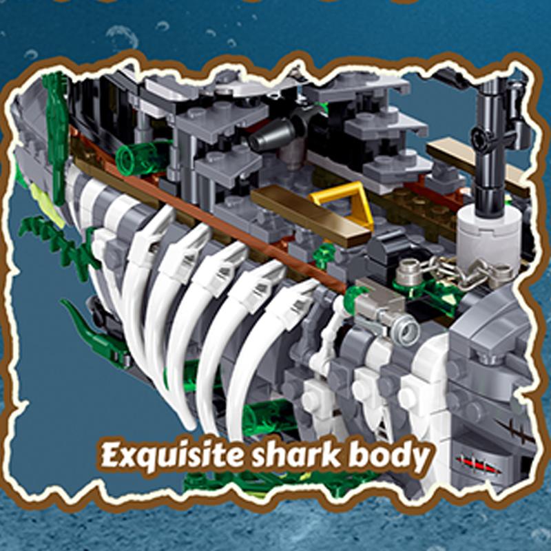 non-toxic 1155PCS Shark Pirate Ship Building Blocks Creative Sea Shark Ghost Ship Model Bricks With Light Kids Educational DIY Toy Gifts