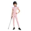 Girls Equestrian Riding Zip Up Stand Collar Ruffled Sleeves Contrast Trim Top Anti Slip Full Seat Breeches Outfit