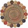 Aizza Trends Indian Handmade Braided Natural Jute and Cotton Round Floor Area Rug- Jute Rug- Dining Room- Living room-Center Table Carpet-Floor Mat