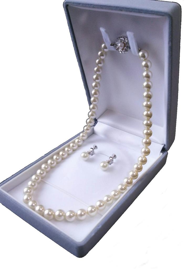 Finest flower beads 8mm pearl necklace [MAHINA] mother-of-pearl (45cm earrings)