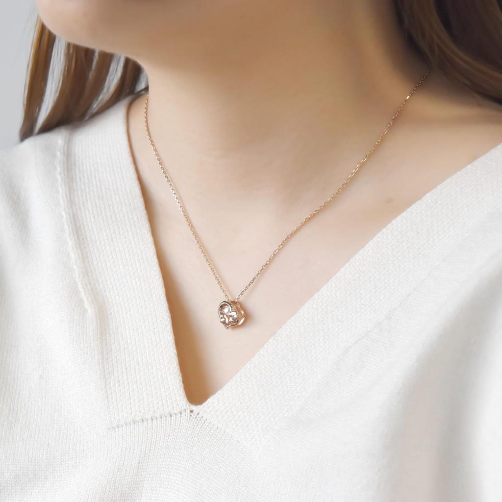 Ожерелье Snoopy PEANUTS из серебра 925 пробы с хирургической нержавеющей сталью и кубическим цирконием, танцующий камень, розовый PNSS002PG [Белый клевер]