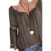 Autumn Elegant Hollow Lace Stitching Solid Color Women Long Sleeve Shirt Top