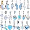 New Original Copper Blue Charms Moon Butterfly Crystal Ball Beads Pendants Fit Bracelet Necklace Diy Jewelry Gift