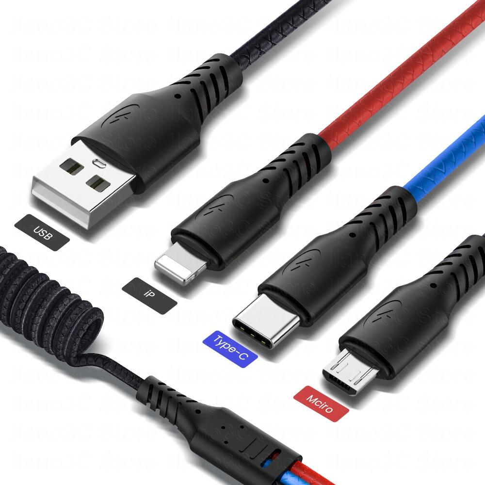 FONKEN Пружинный USB-кабель 3 в 1, кабель типа C 3A, кабель для зарядки Micro USB IOS 2,4A для Huawei Xiaomi Samsung