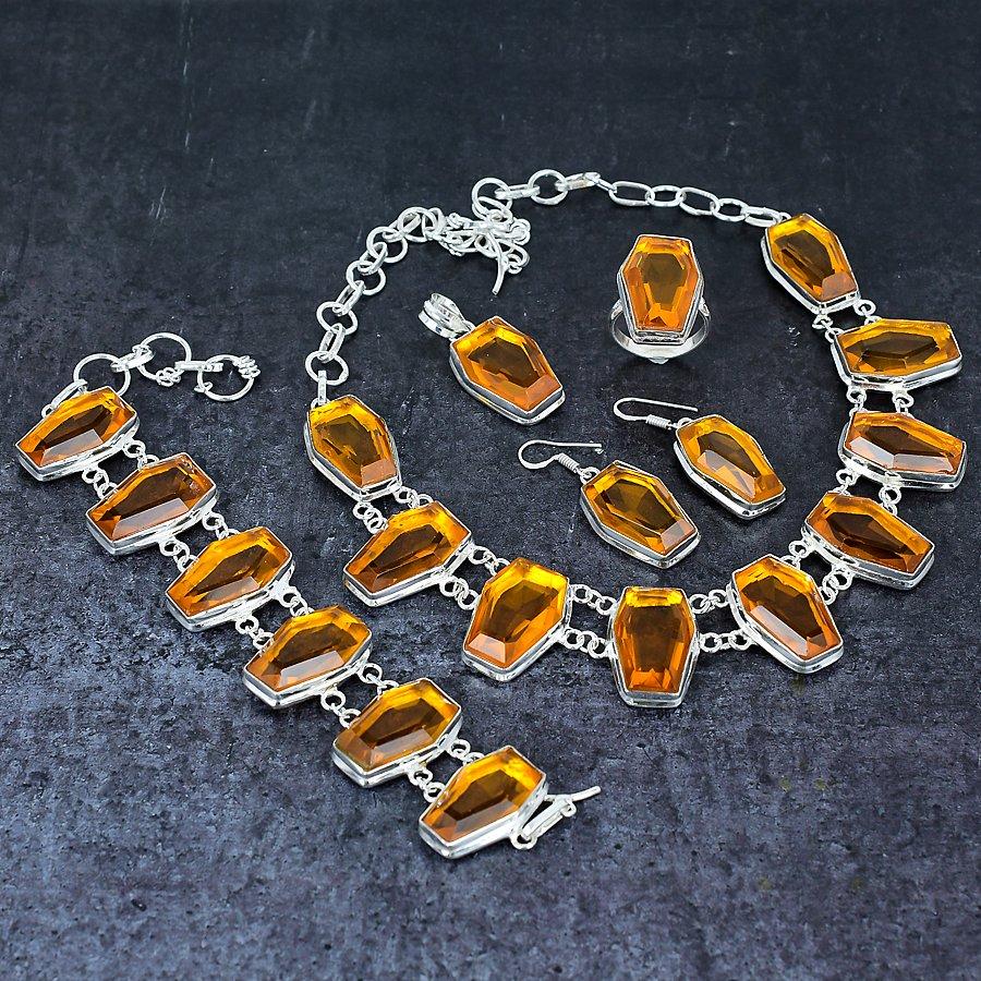 Натуральный медовый топаз, драгоценный камень, ручная работа, набор украшений из стерлингового серебра 925 пробы r4n18