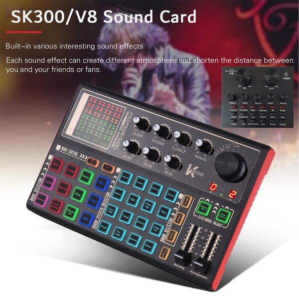 Звуковая карта SK300/V8 Live Внешний преобразователь голоса Аудиомикшер Встроенная аккумуляторная батарея Несколько звуковых эффектов для потоковой передачи музыки в реальном времени