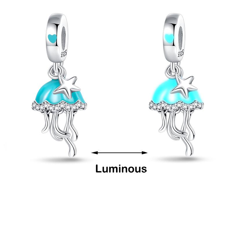 100% 925 Sterling Silver Firefly Star Bling Bling Blue Luminous Charms Beads Fit 925 Original Bracelets DIY Fine Jewelry