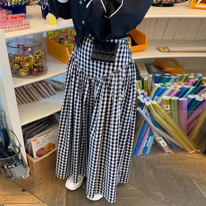 Korean Chic Retro High-Waisted Plaid Midi Skirt - Summer 2025 Versatile Slimming Design for Women