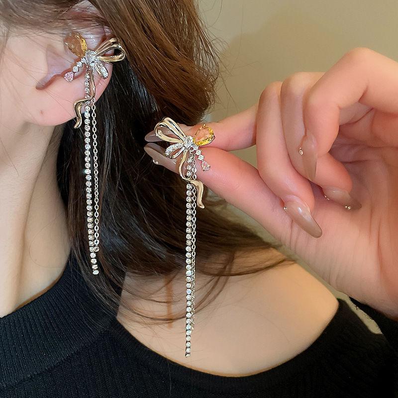 Серьги-клипсы с бахромой из искусственных кристаллов розы, супер фея, сладкий и крутой ветер, бабочка без проколов ушей, клипсы для козелка, премиальные серьги.