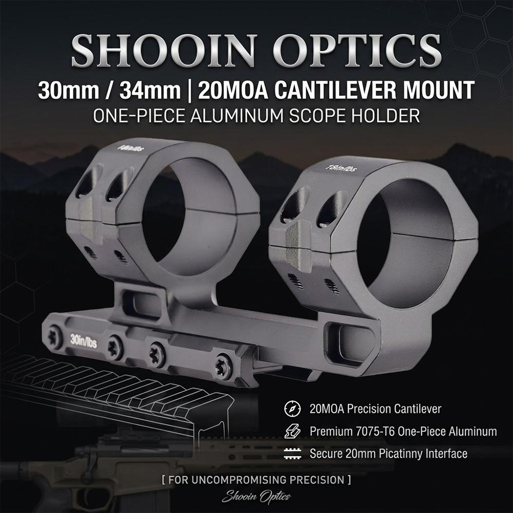 Shooin Optics 30мм/34мм 20MOA Консольное крепление Цельное алюминиевое крепление для прицела на базу Picatinny 20мм
