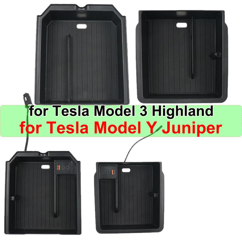 For Tesla Model Y L Juniper 2025 Center Control Armrest Storage Box YL 3 Highland USB Type C Charging Hub Glasses Clip Organizer